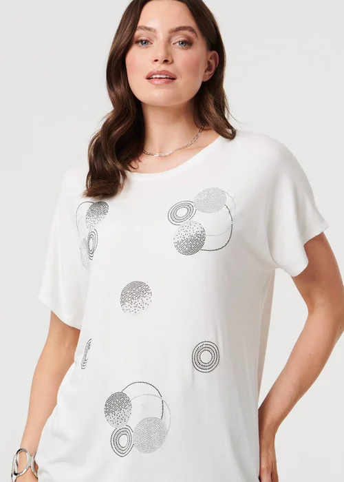 Izabel London White Sparkly Graphic Print Relaxed T-Shirt - 8 Image 3