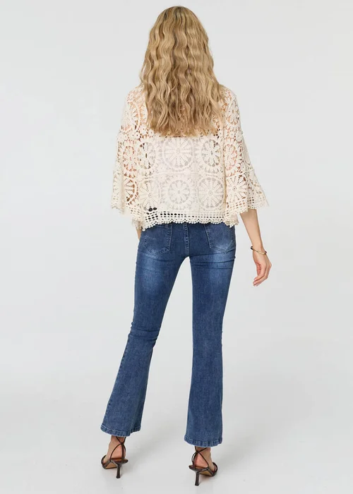 Izabel London Cream Semi Sheer Crochet Relaxed Top - M/L Image 2