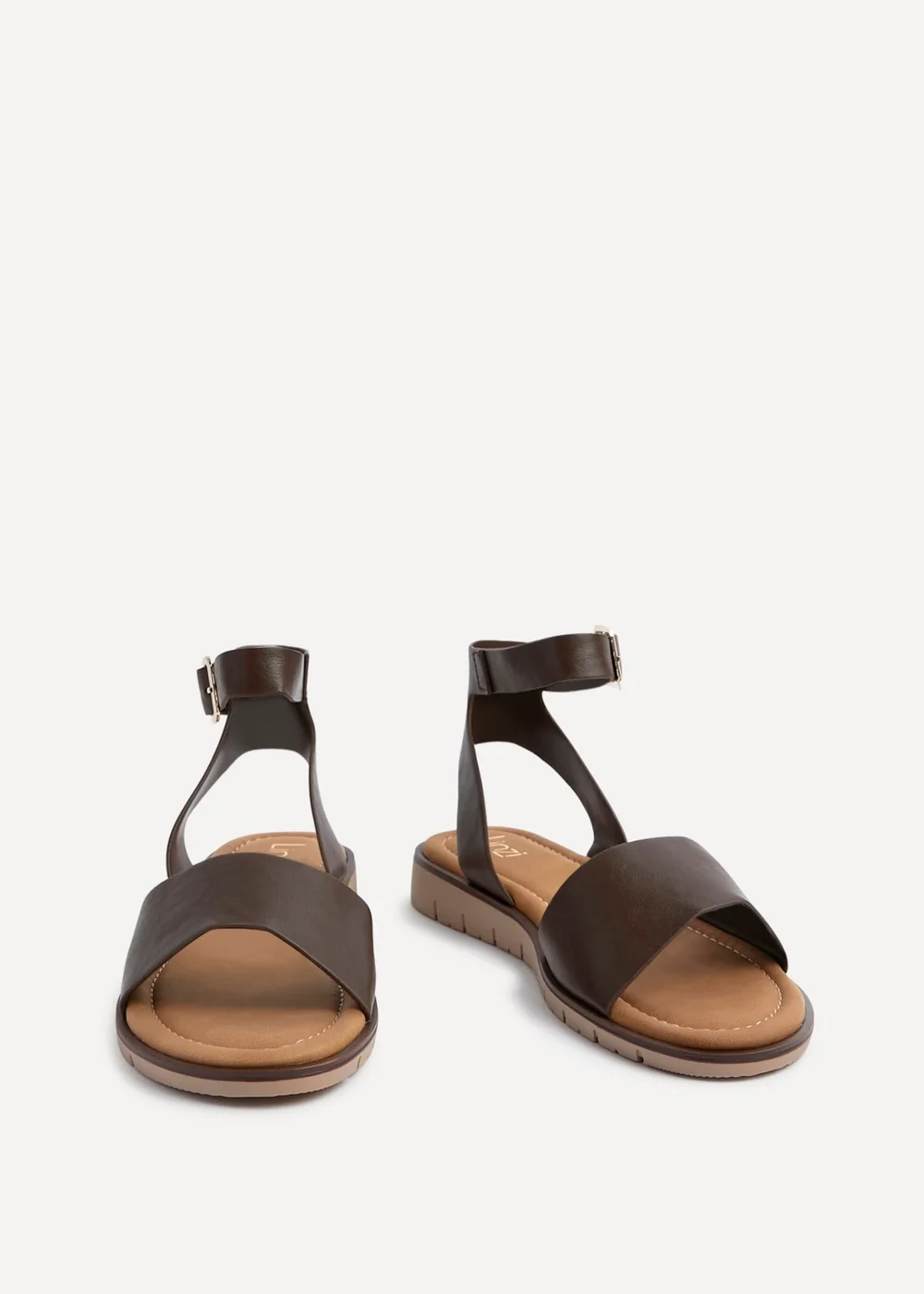 Linzi Nora Brown Faux Leather Flat Sandals - 4 Image 2