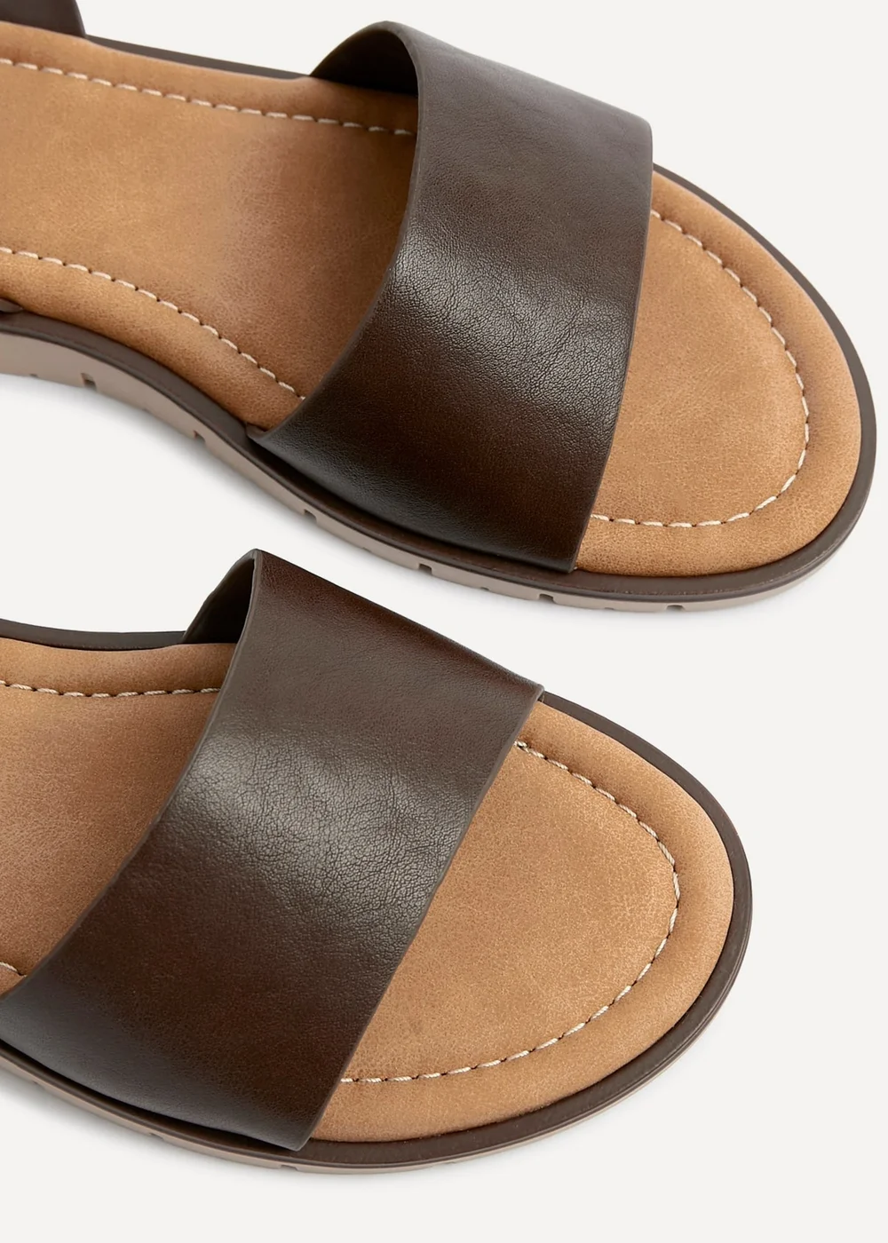 Linzi Nora Brown Faux Leather Flat Sandals - 4 Image 3