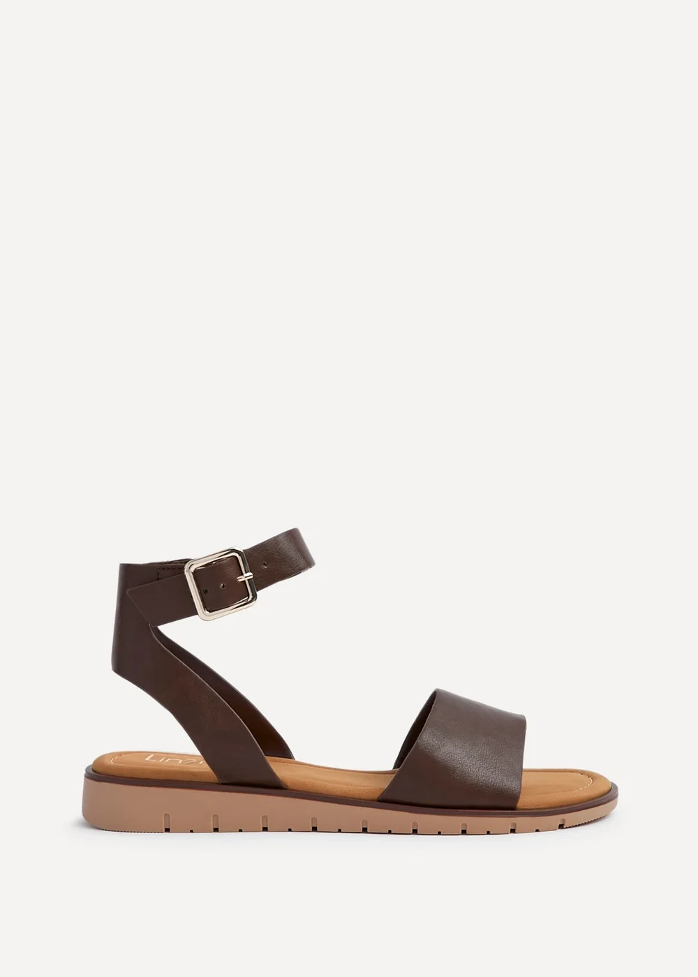 Linzi Nora Brown Faux Leather Flat Sandals - 4 Image 1