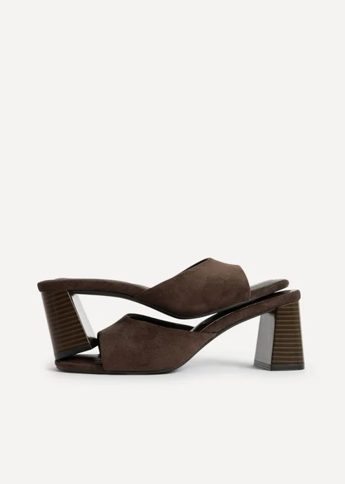 Linzi Cannes Brown Faux Suede Mule Heels - Size 5 Image 4