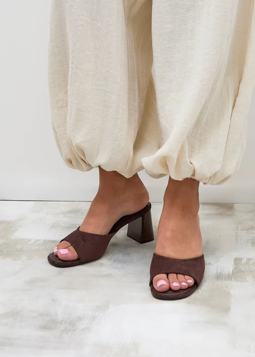 Linzi Cannes Brown Faux Suede Mule Heels - Size 5 Image 6