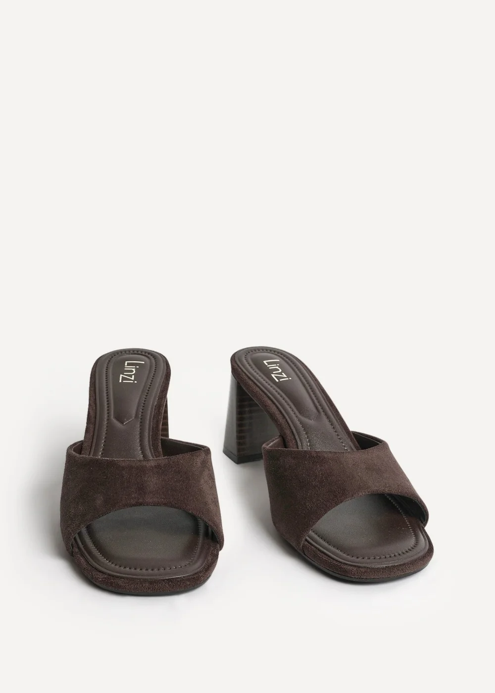 Linzi Cannes Brown Faux Suede Mule Heels - Size 5 Image 3