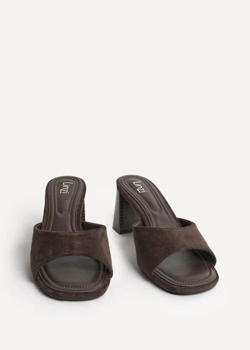 Linzi Cannes Brown Faux Suede Mule Heels - Size 5 Image 3