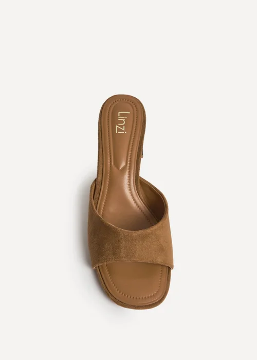 Linzi Cannes Tan Faux Suede Mule Heels - 3 Image 4
