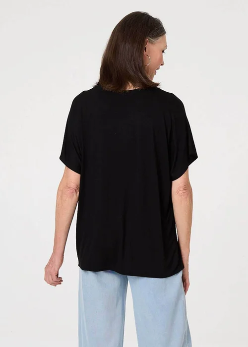 Izabel London Black Butterfly Print Sparkly Relaxed Top - 10 Image 2