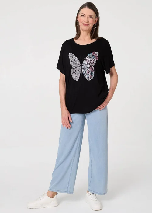 Izabel London Black Butterfly Print Sparkly Relaxed Top - 10 Image 4
