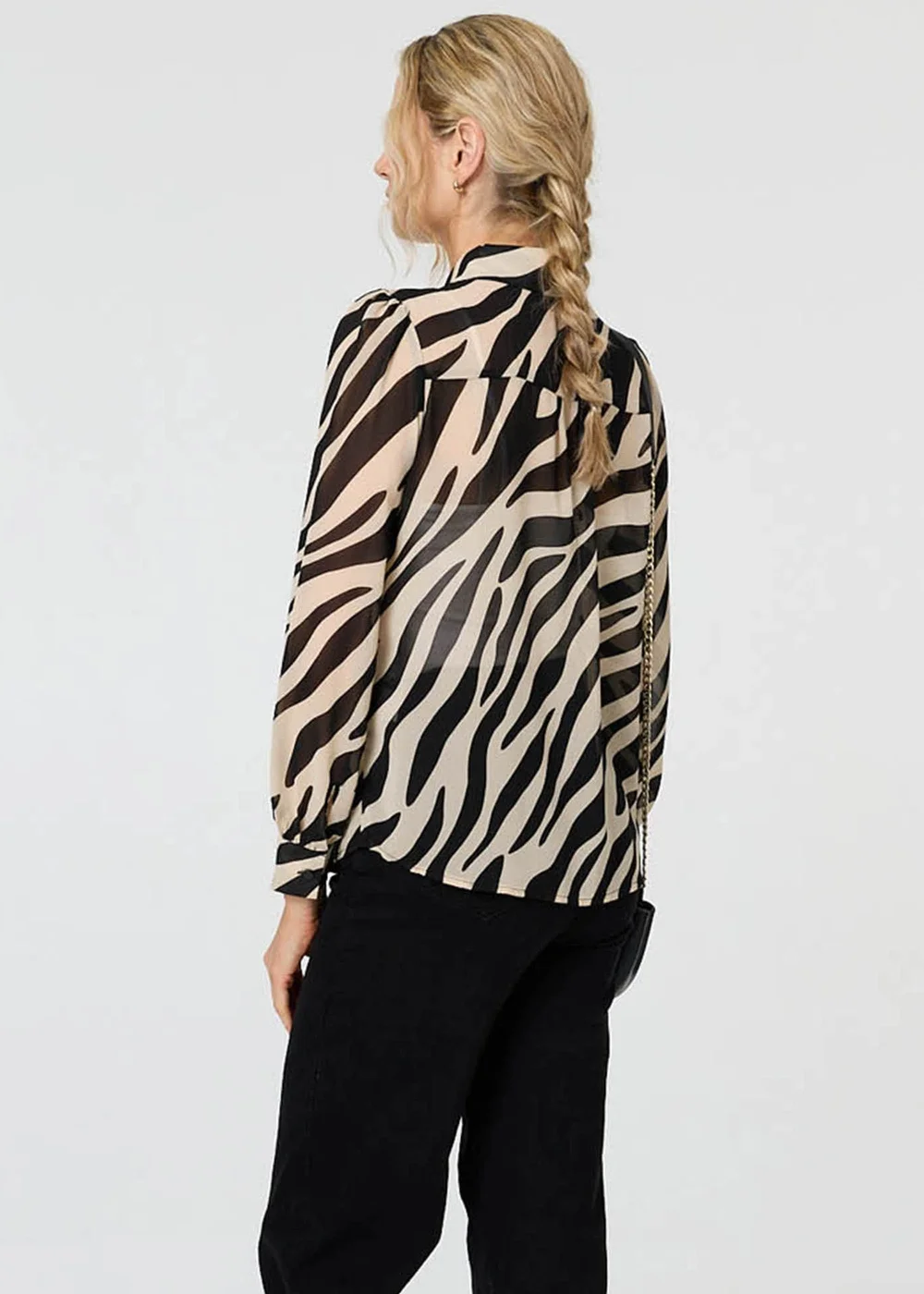 Izabel London Black Zebra Print Long Sleeve Semi Sheer Shirt - 8 Image 2
