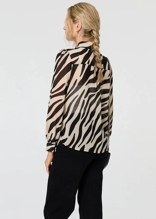 Izabel London Black Zebra Print Long Sleeve Semi Sheer Shirt - 8 Image 2
