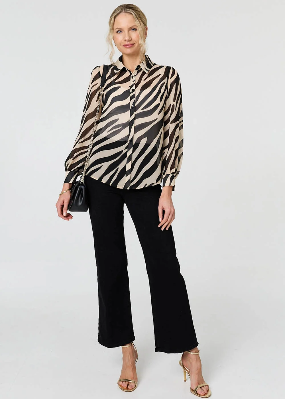 Izabel London Black Zebra Print Long Sleeve Semi Sheer Shirt - 8 Image 4