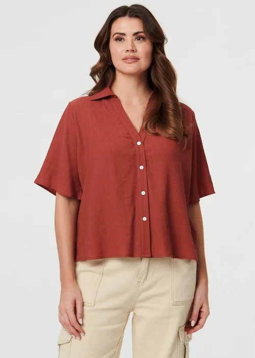 Izabel London Rust Short Sleeve Button Front Shirt - 14 Image 1