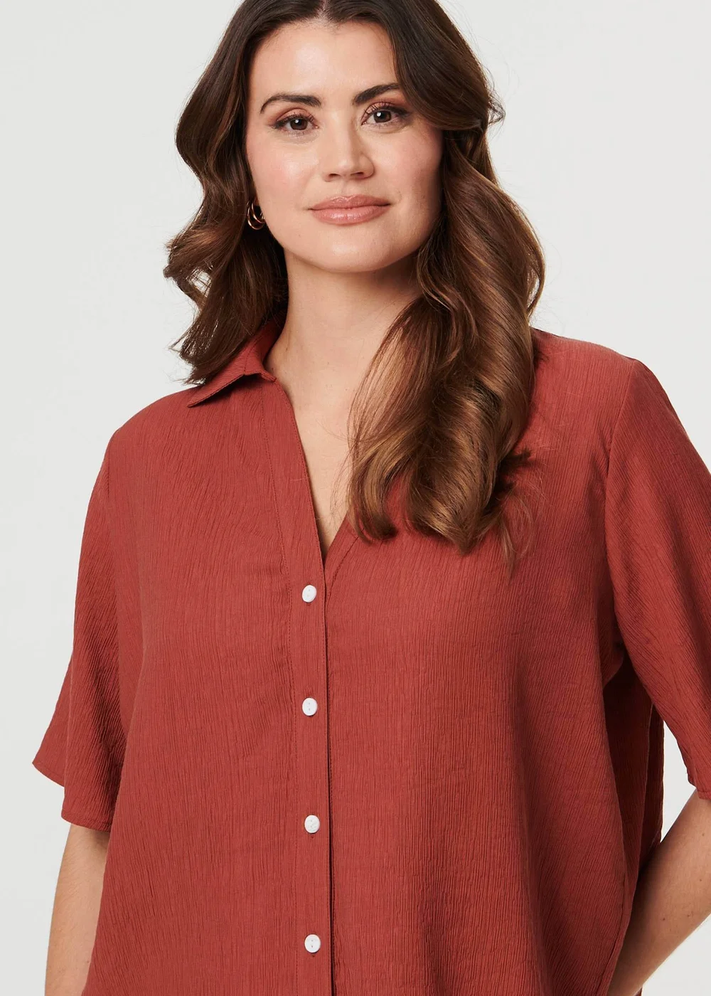 Izabel London Rust Short Sleeve Button Front Shirt - 14 Image 3