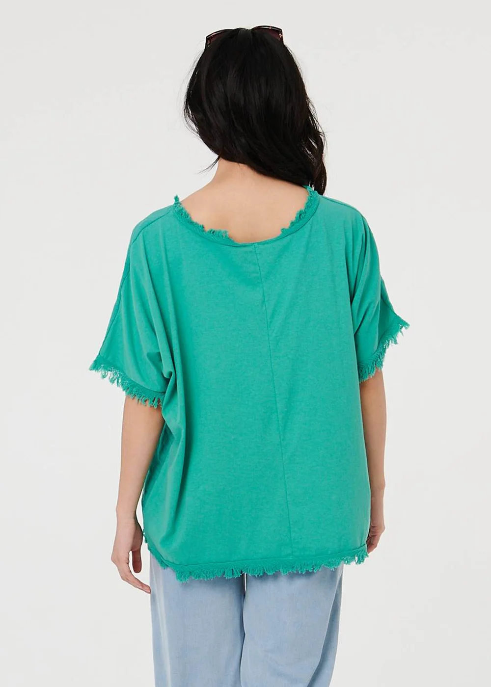 Izabel London Blue Frayed Edge Floral Embellished Top - 8 Image 2