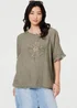 Izabel London Grey Frayed Edge Floral Embellished Top - 10 Image 1