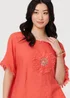 Izabel London Orange Frayed Edge Floral Embellished Top - 16 Image 3