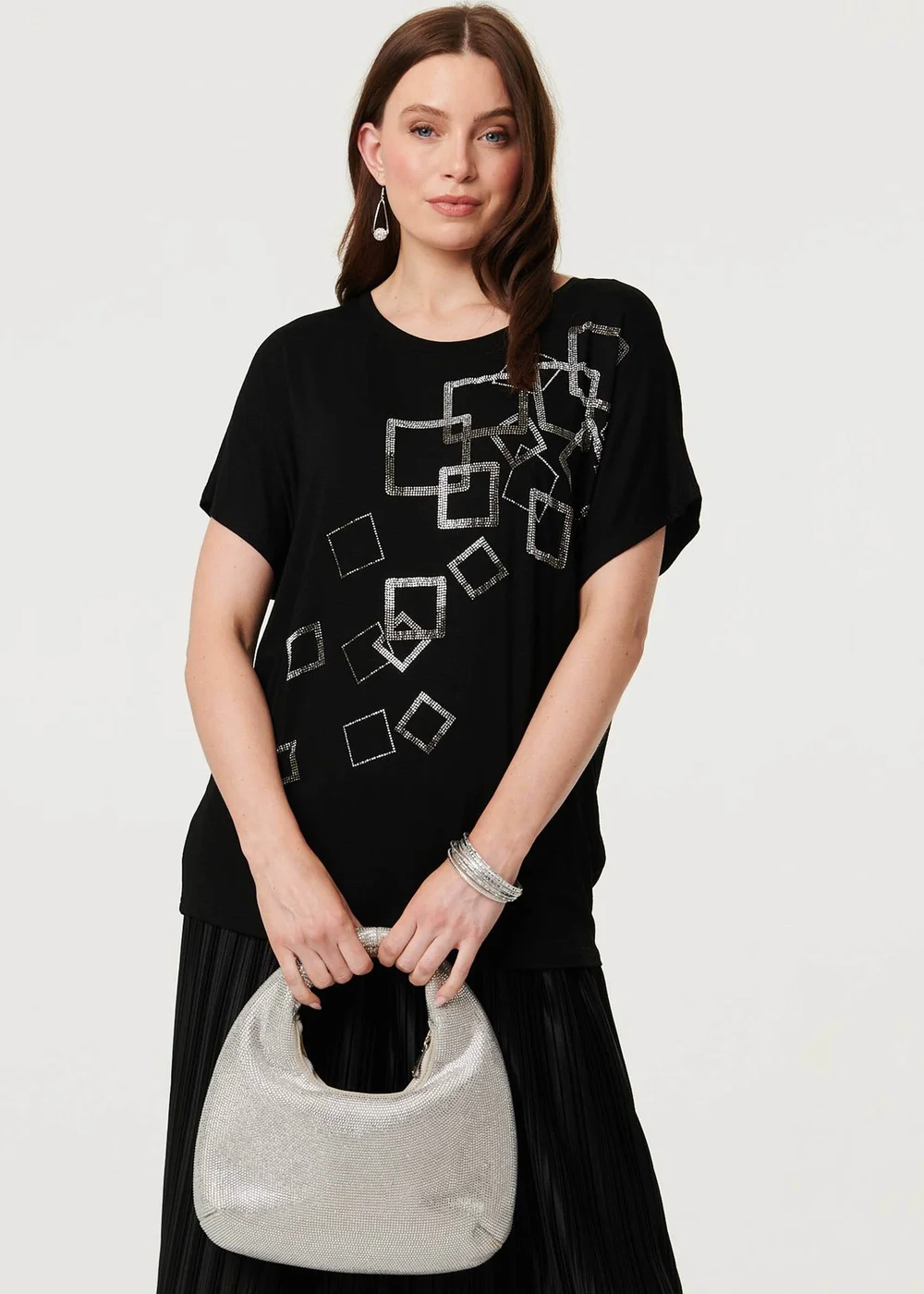 Izabel London Black Geo Print Sparkly Relaxed Top - 12 Image 1