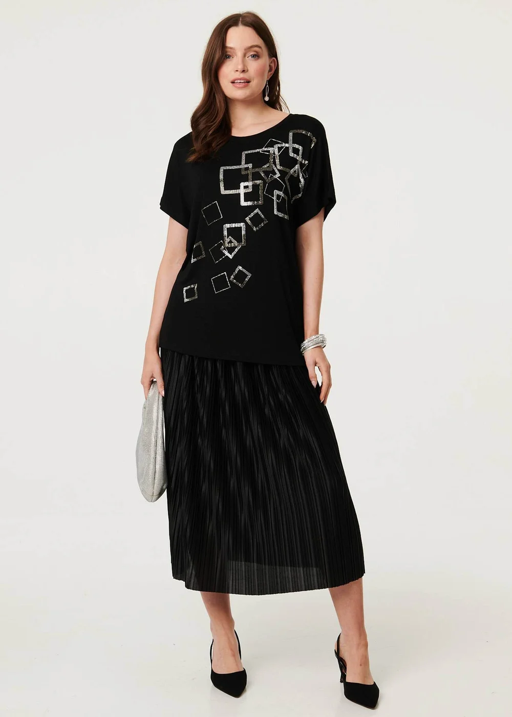 Izabel London Black Geo Print Sparkly Relaxed Top - 12 Image 4