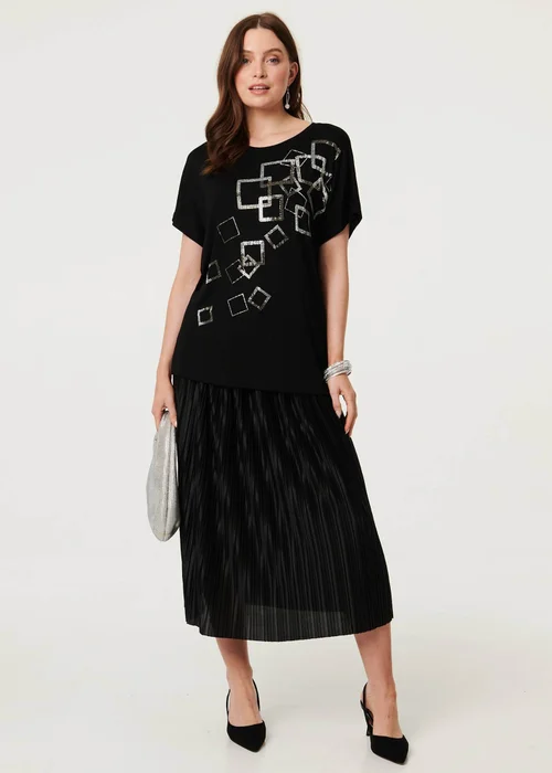 Izabel London Black Geo Print Sparkly Relaxed Top - 12 Image 4
