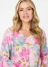 Izabel London Pink Floral Curve Hem 3/4 Flare Sleeve Blouse - 8 Image 3