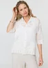 Izabel London White Embroidered Trim 3/4 Sleeve Shirt - M/L Image 1