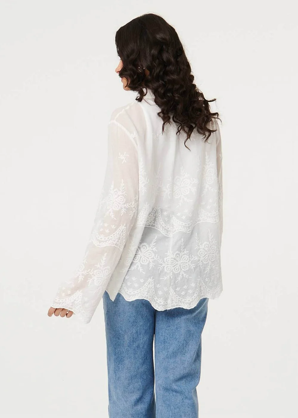 Izabel London White Embroidered Long Sleeve Semi Sheer Shirt - M Image 2