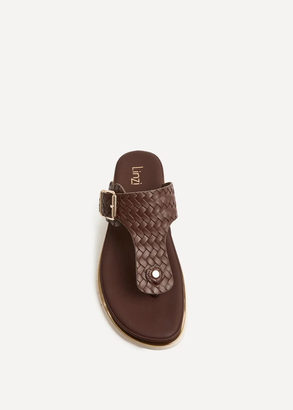 Linzi Jovelle Brown Woven Toe Post Flat Sandal - 3 Image 4