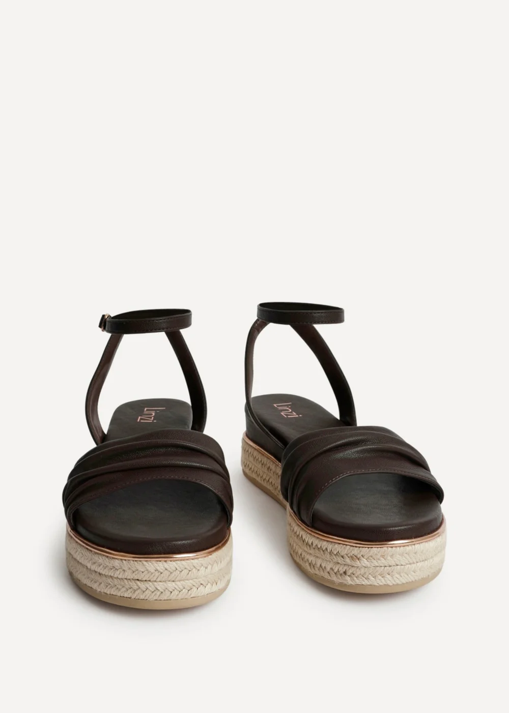 Linzi Dazed Brown Faux Leather Flatform Sandals - 4 Image 3