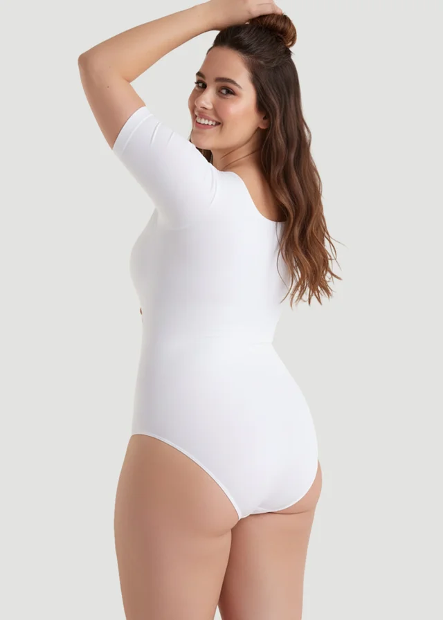Conturve White Short-Sleeve Seamless Sculpt Shapewear Bodysuit