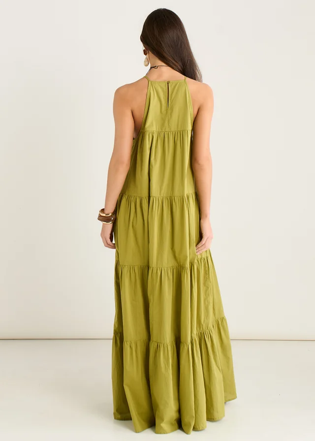 Gini London Khaki Tiered Halter Maxi Trapeze Dress
