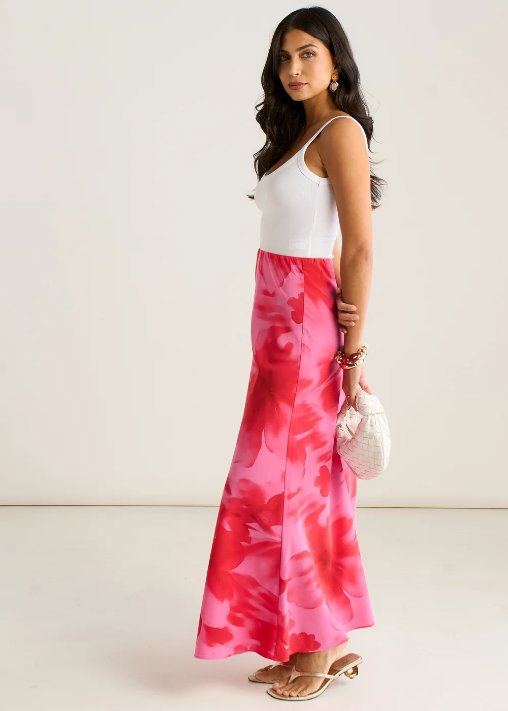 Gini London Pink Watercolor Floral Print A Line Maxi Skirt - 8 Image 4
