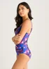 Gini London Blue Water Color Print Ruched Panel Swimsuit - 16 Image 4