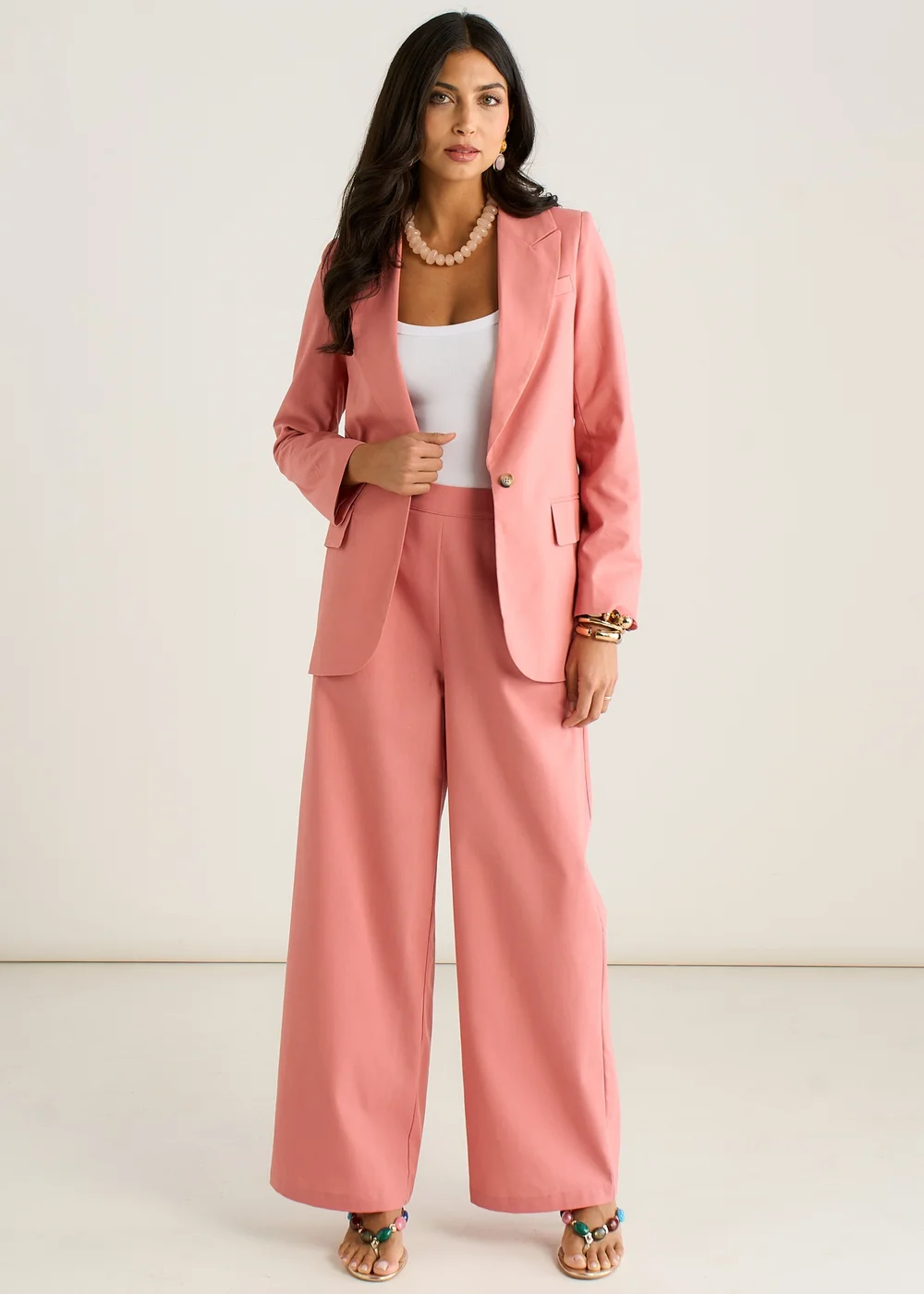 Gini London Coral Linen Mix Wide Leg Trouser - 8 Image 1