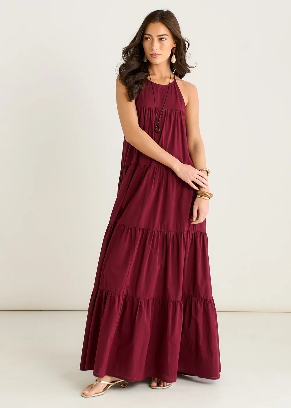Gini London Mulberry Tiered Halter Maxi Trapeze Dress - 14 | Matalan Gini London Mulberry Tiered Halter Maxi Trapeze Dress - 14 | Matalan