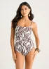 Gini London Chocolate Zebra Animal Print Jacquard Cutout Front Swimsuit - 14 Image 1