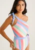 Gini London Multi Stripe Tie Detail One Shoulder Swimsuit - 10 Image 4