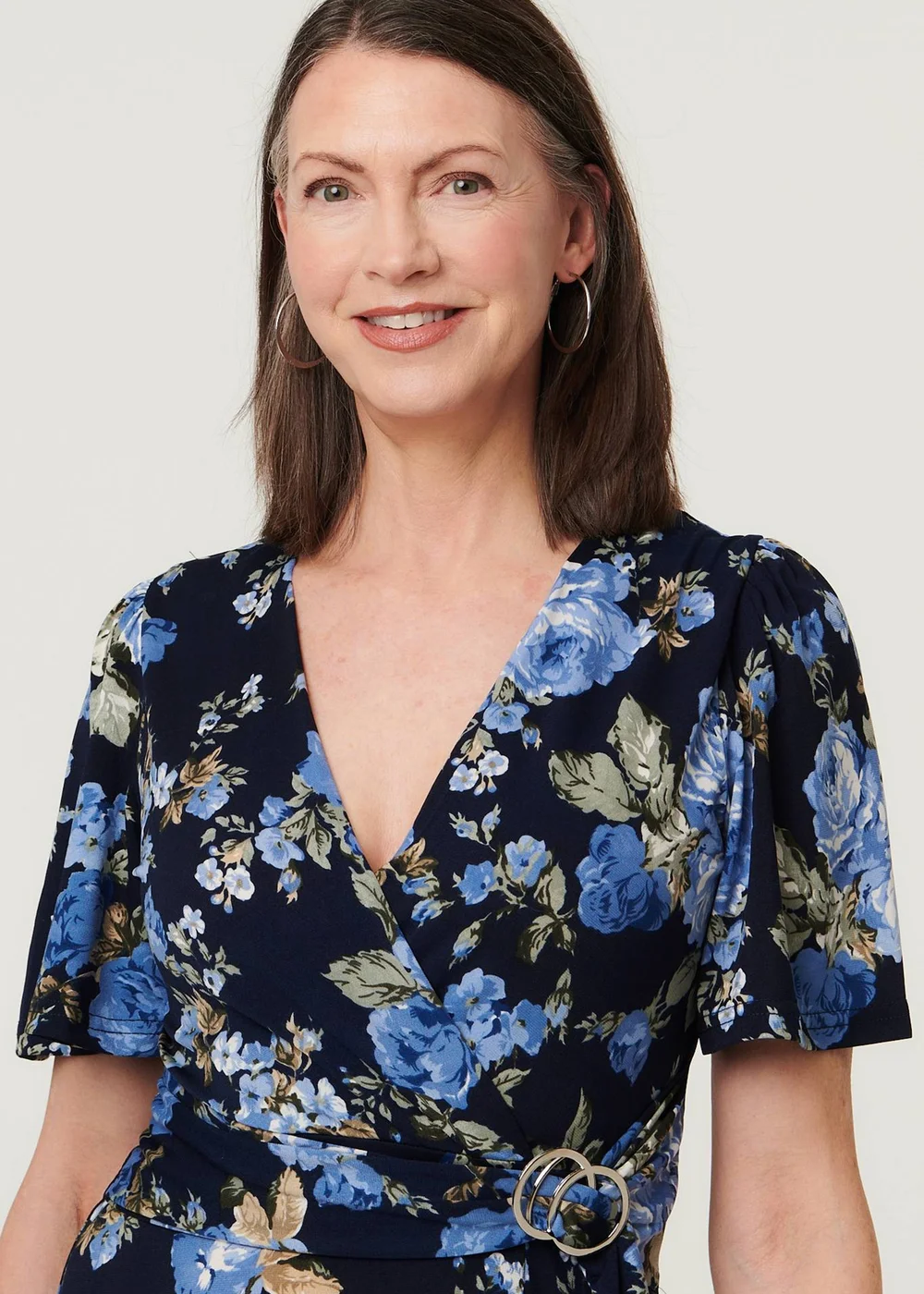 Izabel London Navy Floral Angel Sleeve Wrap Midi Dress - 16 Image 3