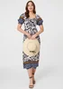 Izabel London Navy Floral Border Puff Sleeve Midi Dress - 12 Image 1