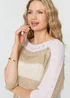Izabel London Gold Semi Sheer Mesh 3/4 Sleeve Knit Top - L Image 3