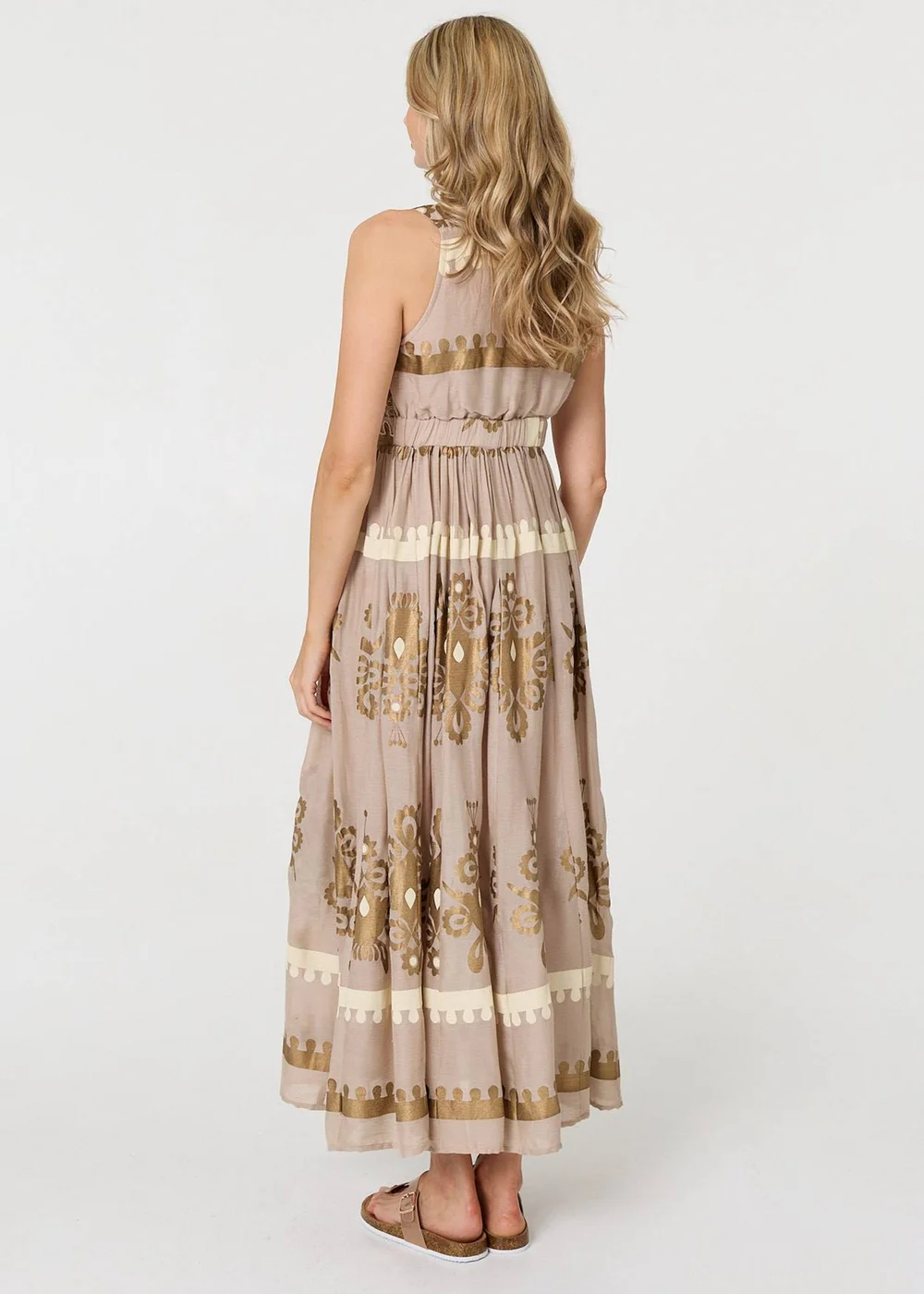 Izabel London Brown Printed Ruched Sleeveless Maxi Dress - 14 Image 2