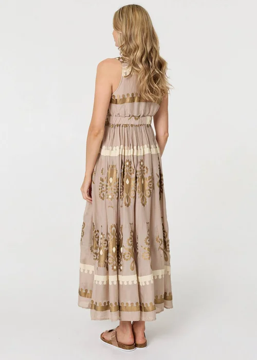 Izabel London Brown Printed Ruched Sleeveless Maxi Dress - 14 Image 2