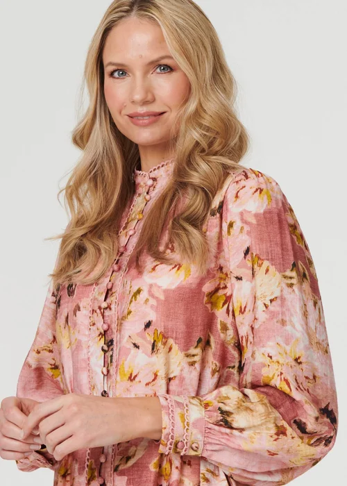 Izabel London Red Floral Long Sleeve Short Shirt Dress - 8 Image 3