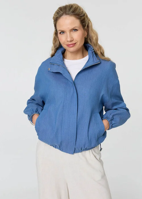Izabel London Blue Relaxed Drawstring High Neck Jacket - 10 Image 1