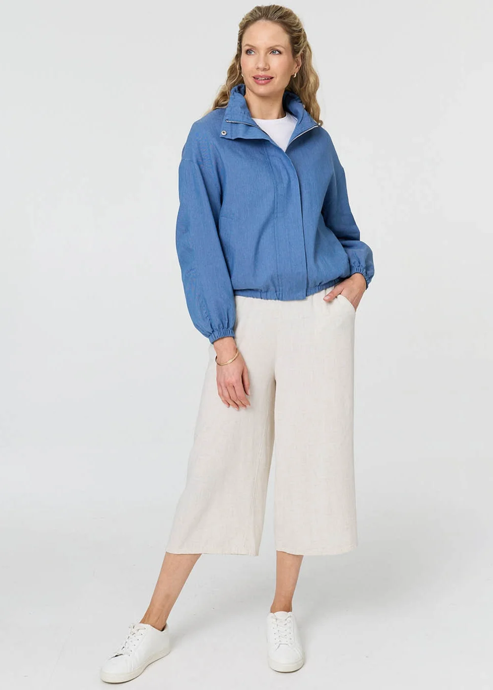 Izabel London Blue Relaxed Drawstring High Neck Jacket - 10 Image 4