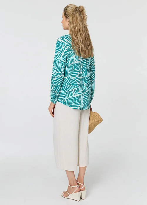 Izabel London Green Leaf Print Long Sleeve Relaxed Blouse - 16 Image 2