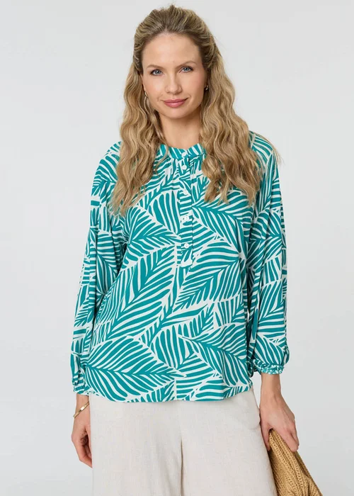 Izabel London Green Leaf Print Long Sleeve Relaxed Blouse - 16 Image 1