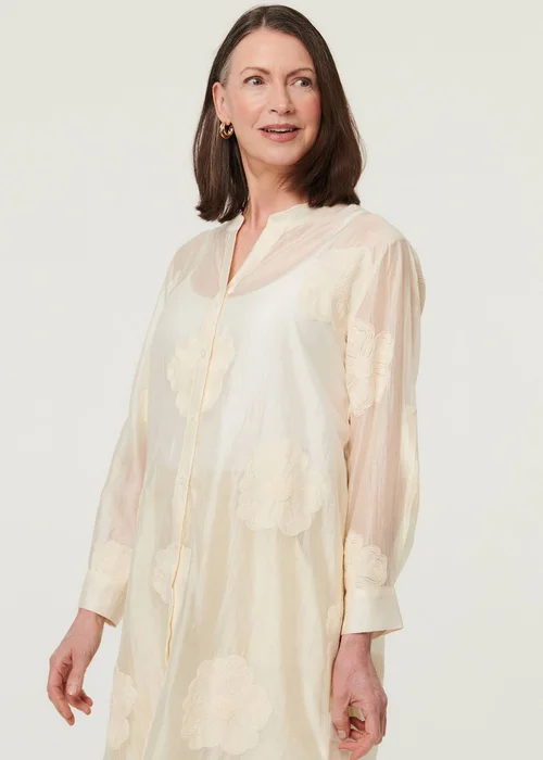 Izabel London White Floral Long Sleeve Longline Shirt - 12 Image 1