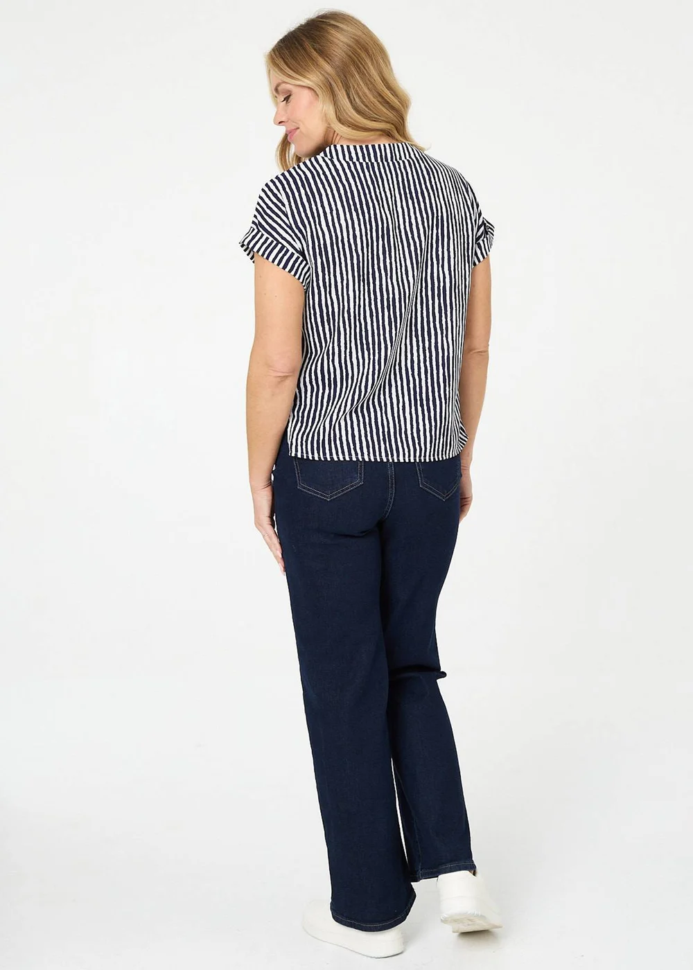 Izabel London Navy Striped Cap Sleeve Relaxed Blouse - 12 Image 2