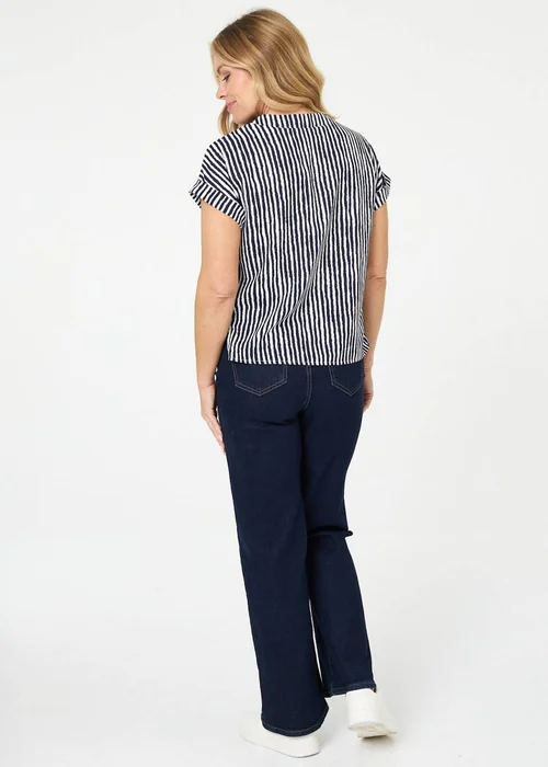 Izabel London Navy Striped Cap Sleeve Relaxed Blouse - 12 Image 2