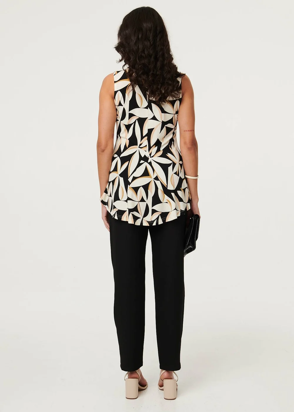 Izabel London Black Leaf Print Sleeveless Peplum Top - 16 Image 2